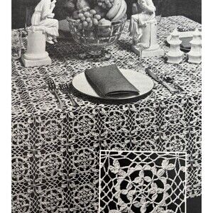 Vintage Heirloom Tablecloth Crochet-Knit Pattern A787 Dainty FORGET-ME-NOT 64x84